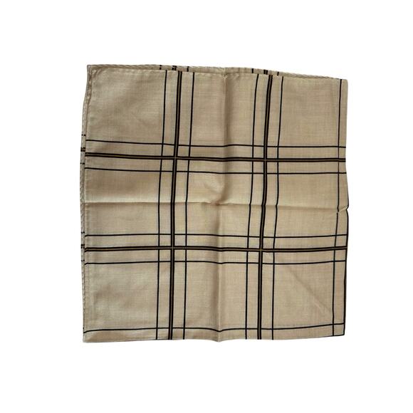 YSL Yves Saint Laurent Pocket Square Handkerchief / Scarf - Beige Plaid - Picture 6 of 10